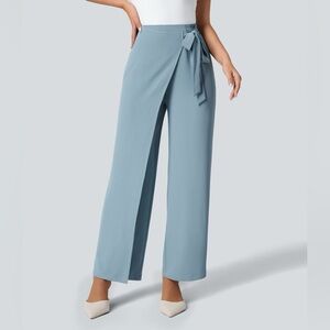 NWT HALARA High Waisted Tie Side Wide Leg Work Pants- Forget-Me-Not Size Small